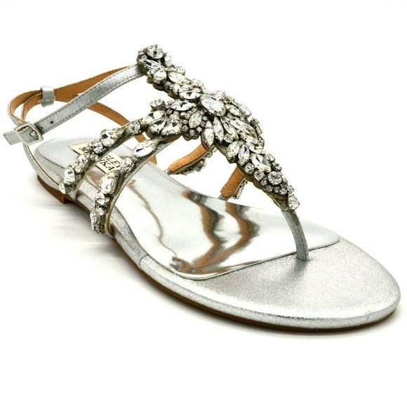 Badgley Mischka Crystal Embellished Thong Sandals - Picture 1 of 7